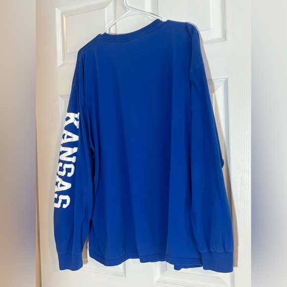 KU Jayhawk Rock Chalk LS Tee Royal Blue KANSAS on Sleeve Men’s XXL Cotton - Picture 3 of 5